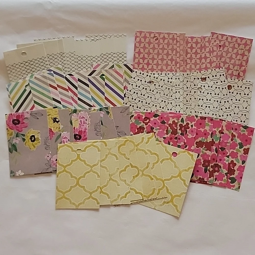 56 Cardstock Hand Cut Multicolored Mixed Print Blank Back Gift Tags